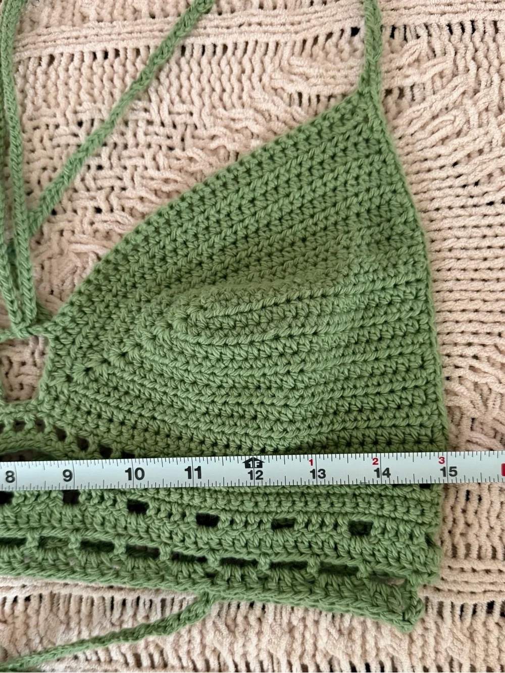 Handmade Crochet Halter Crop Top in Sage Green (Cotton Yarn)
